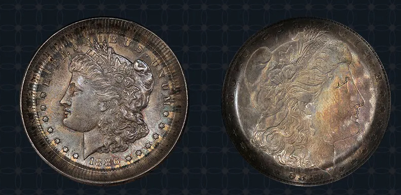 1886年正面模具碗状盖多次冲压错误摩根银元 评级等级 PCGS MS64等级