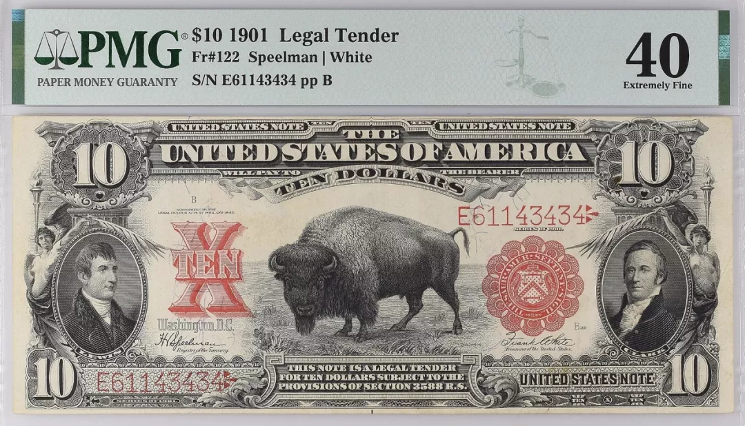 美国 1901 $10 Legal Tender Note Fr#122 Speelman-White 评级等级 PMG40