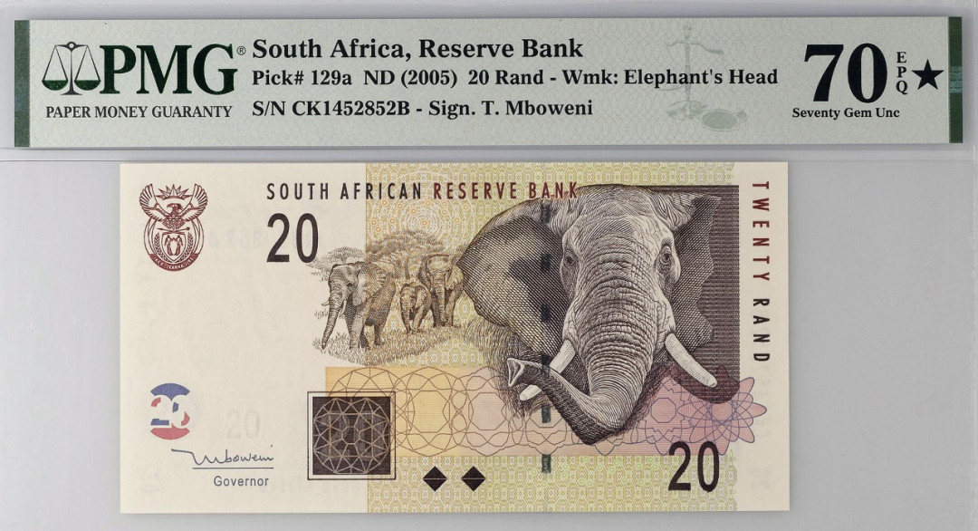 南非（South Africa） nd2005 20南非兰特（RAND）纸钞 评级等级 PMG70EPQ