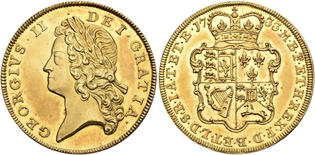 英国1733年乔治二世像2基尼金质样币 评级等级 NGC PF 62 CAMEO